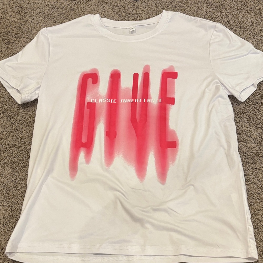 White T-Shirt with Red Graphic